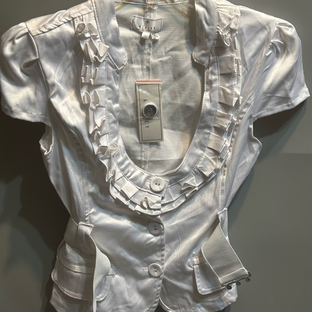 White Ruffled Button-Up Blouse